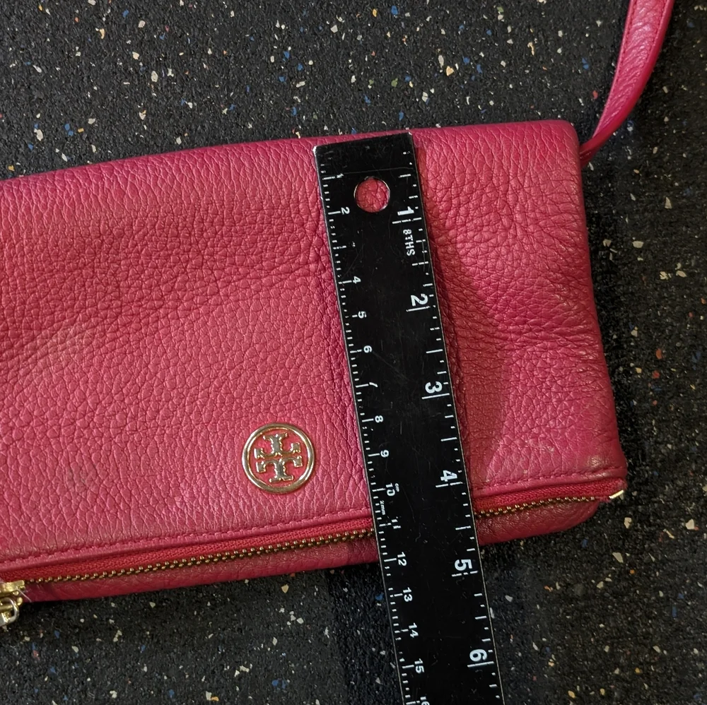 Tory Burch Mini Robinson Fold over Red Pebbled Leather Crossbody